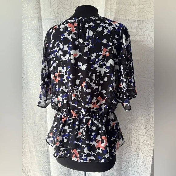DKNY Black Multicolor Sheer Floral Blouse - Picture 4 of 10